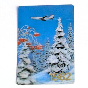 Soviet USSR 3D Stereo Lenticular Pocket Calendar Aeroflot Winter Scene 1982